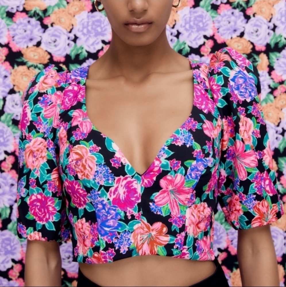 🆕️ Zara Floral Sweetheart Crop Top - Picture 2 of 4